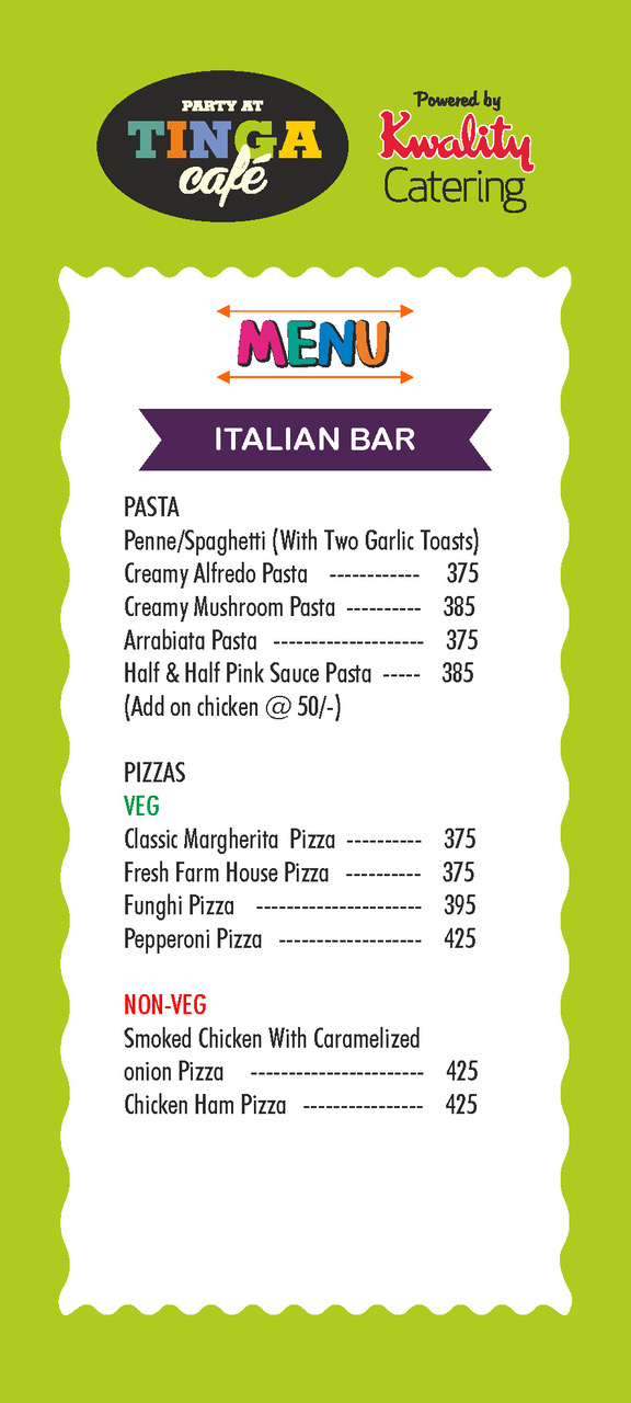 Tingaland Food menu Italian Bar